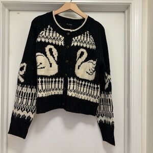Cottage core Swan Pattern Cardigan Sweater